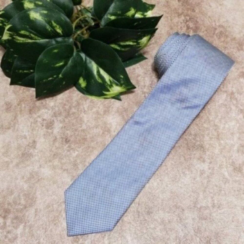Sonja Kampy Blue & White Metallic Checkered Silk Necktie